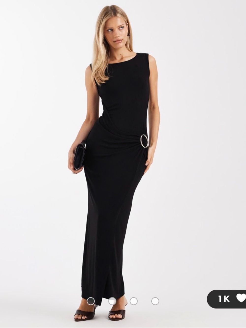 Sleek Black Maxi Dress with Silver Ring Accent